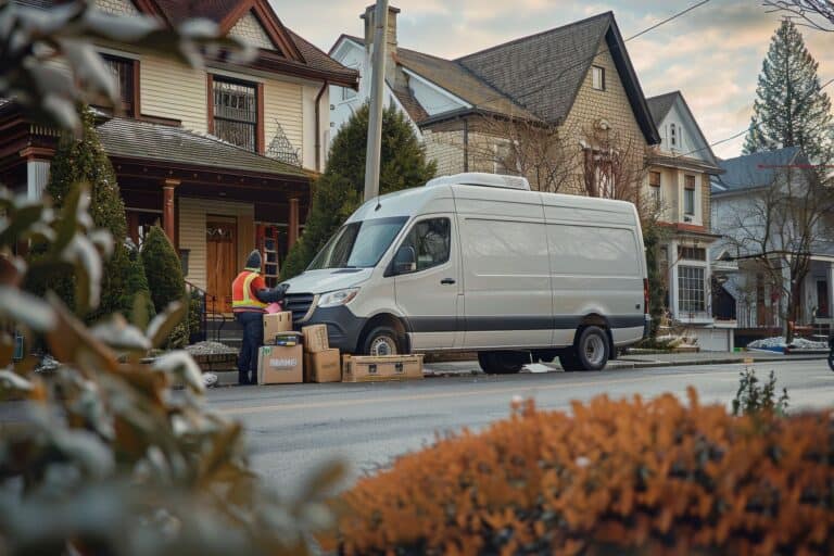 A man and van worker in front of the white van