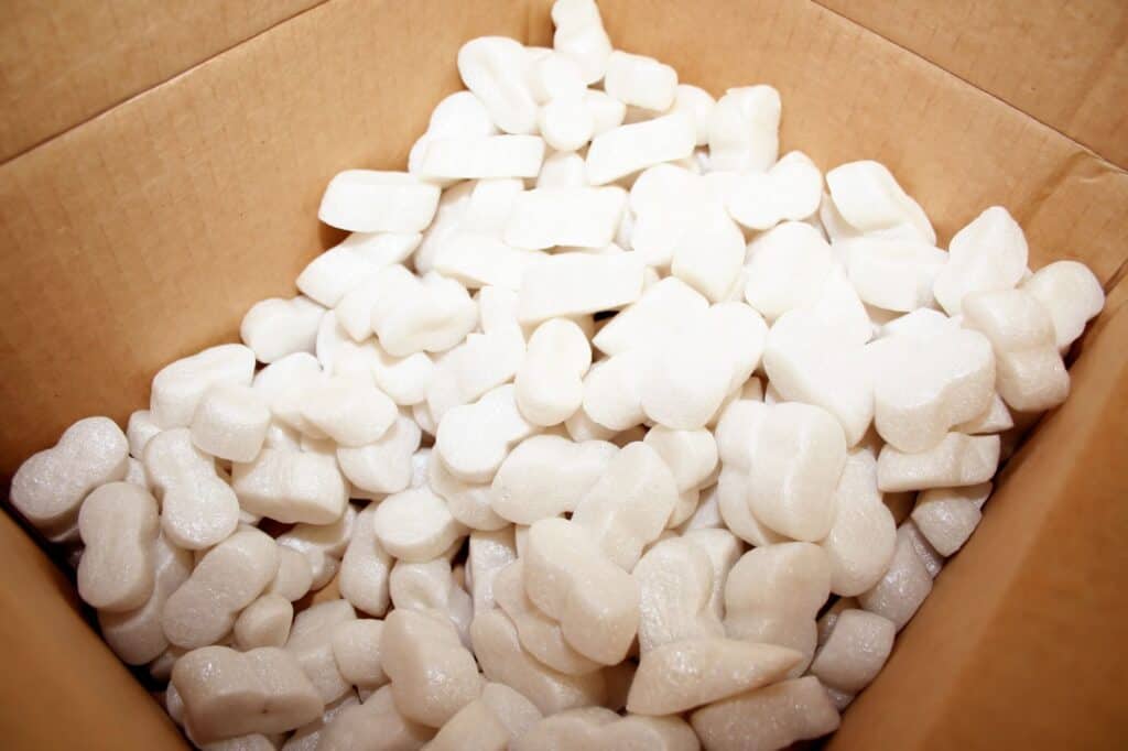 Packing peanuts inside a box