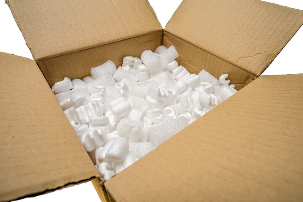 Packaging peanuts inside a cardboard